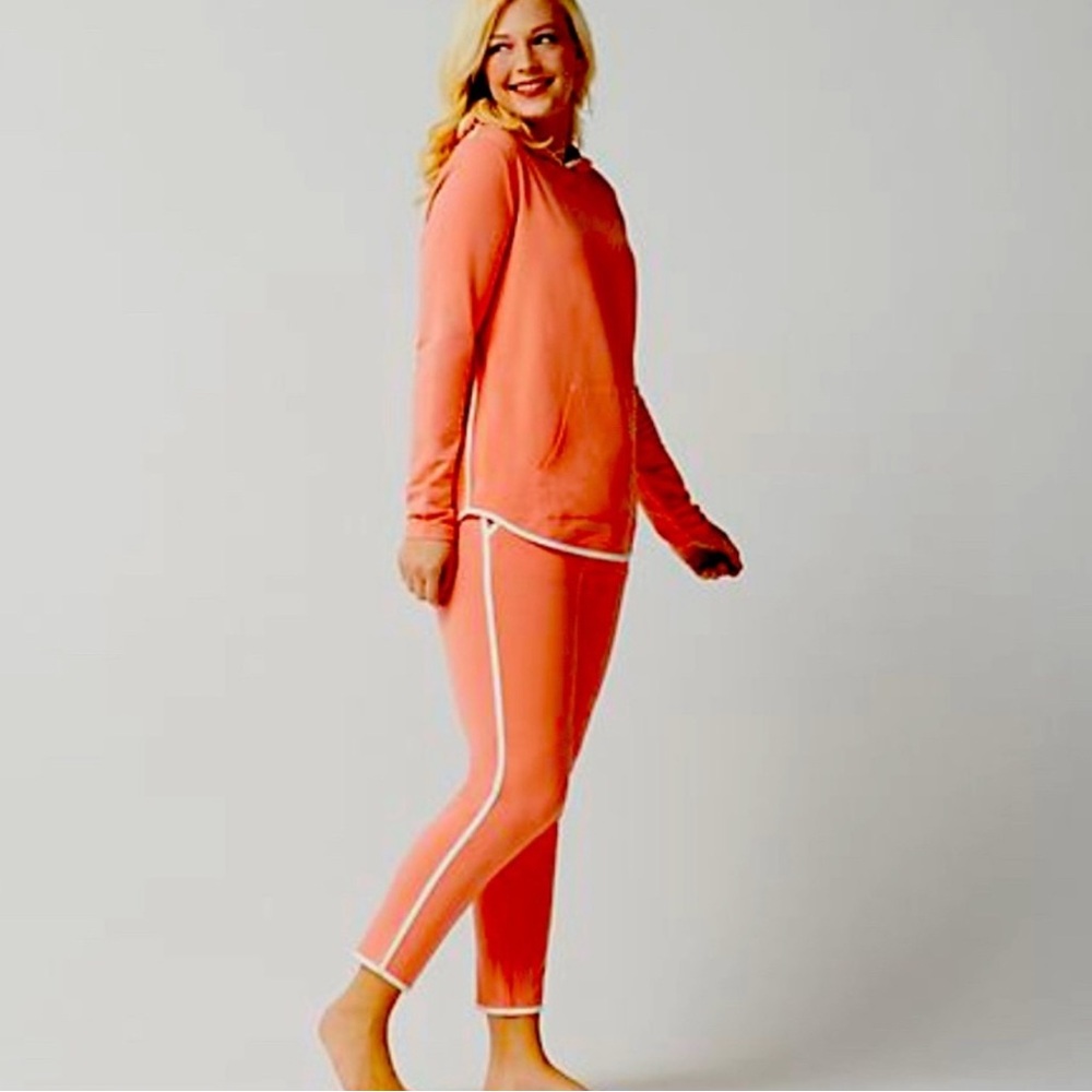 AnyBody French Terry Hoodie And Matching Pants In Dusty Coral. Size XL